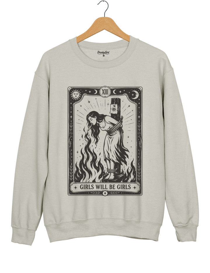 Girls Will Be Girls Witch With Sigarete Sweatshirt - Gray