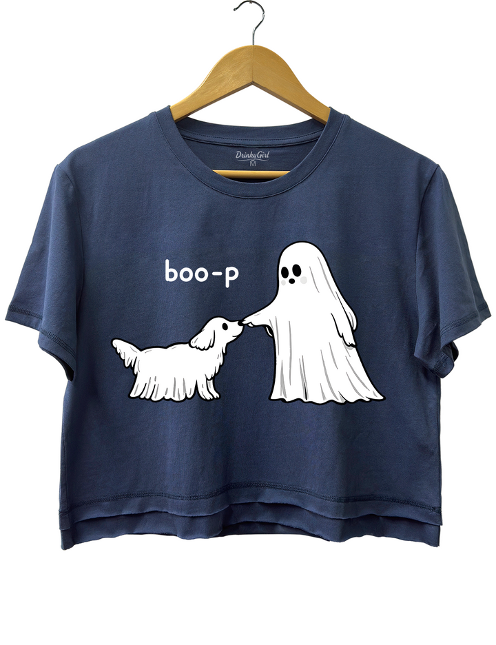 Cute Ghost Dog Boo-P Halloween Crop Top