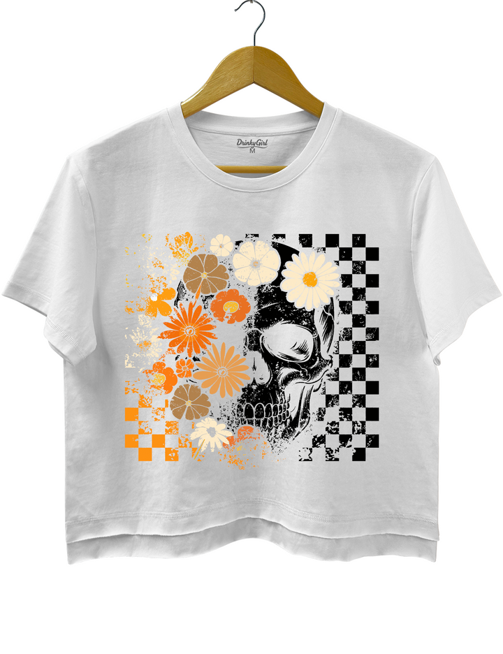 Boho Skull Graphic Cute Spooky Halloween Crop Top