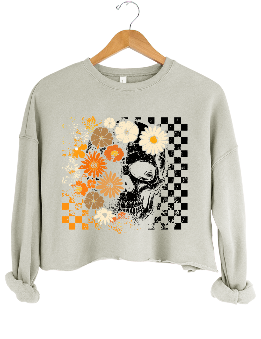 Boho Skull Graphic Cute Spooky Halloween Crop Sweatshirt