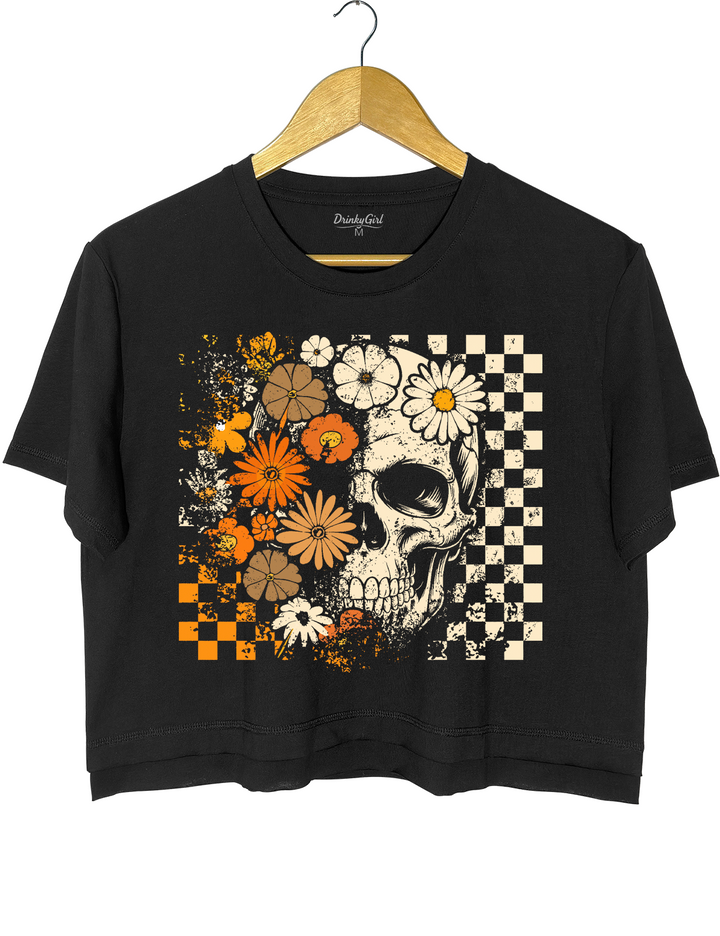 Boho Skull Graphic Cute Spooky Halloween Crop Top