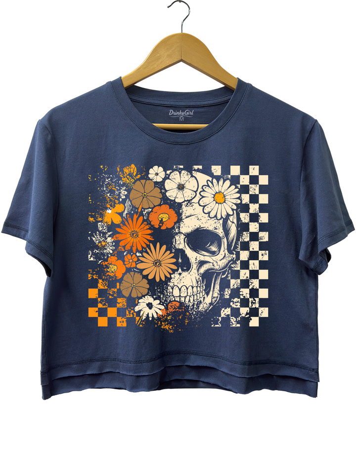 Boho Skull Graphic Cute Spooky Halloween Crop Top