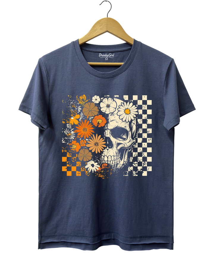 Boho Skull Graphic Cute Spooky Halloween Tee