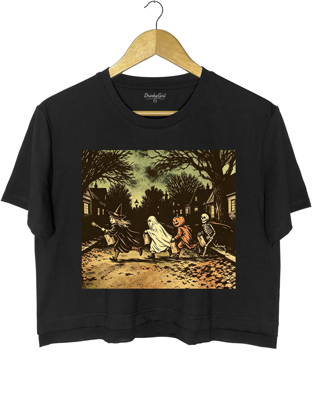 Dark Spooky Witch Skeleton Ghost Pumpkin Skeleton Crop Top