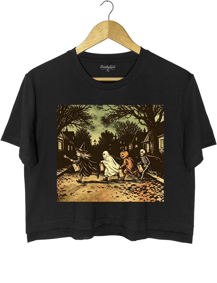 Dark Spooky Witch Skeleton Ghost Pumpkin Skeleton Crop Top