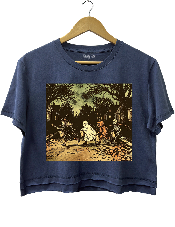 Dark Spooky Witch Skeleton Ghost Pumpkin Skeleton Crop Top