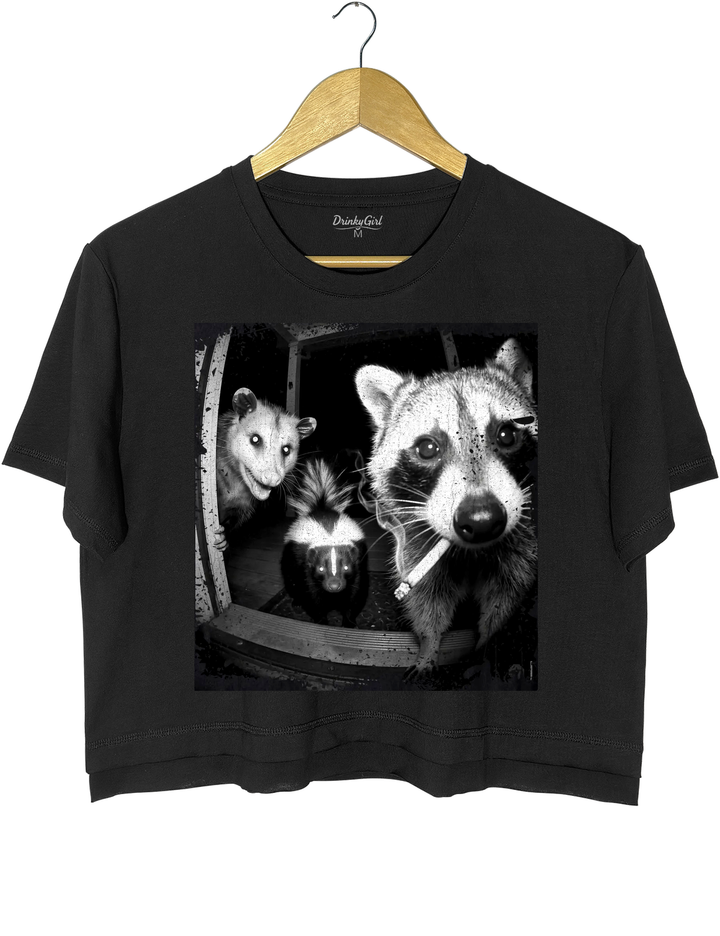 Trash Panda Night Crew Funny Raccoon Opossum Skunk Crop Top