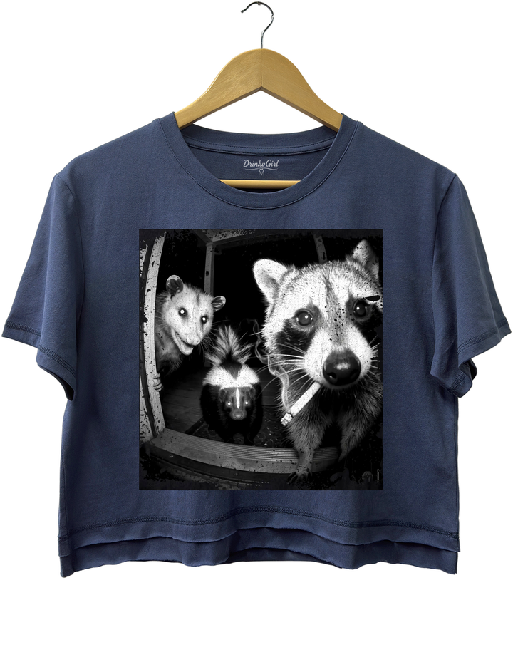 Trash Panda Night Crew Funny Raccoon Opossum Skunk Crop Top