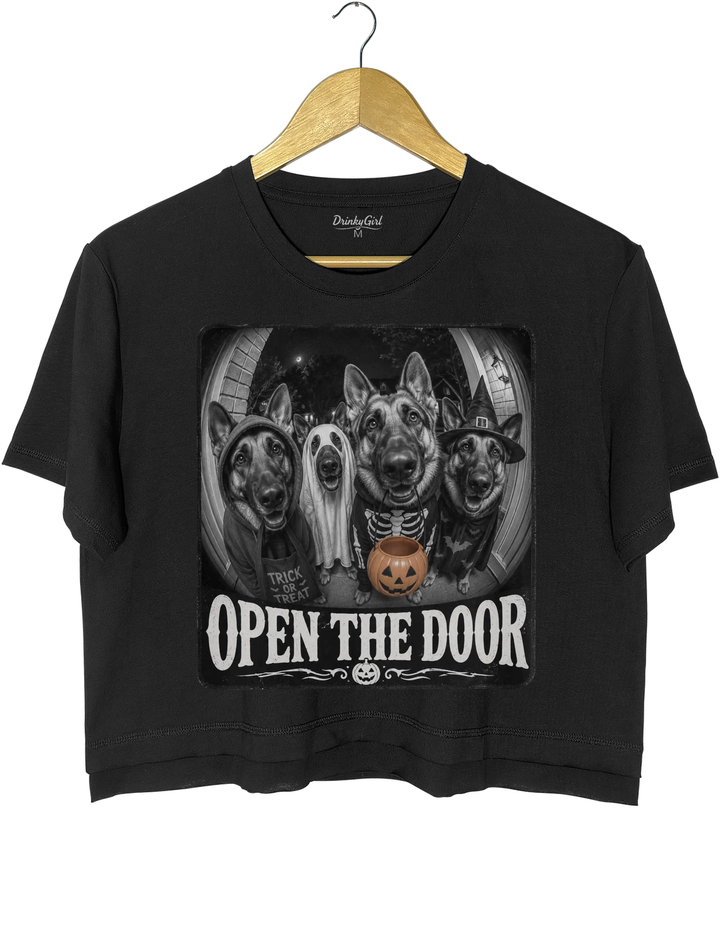German Shepherd Halloween Open Door Trick Treat Dogs Crop Top