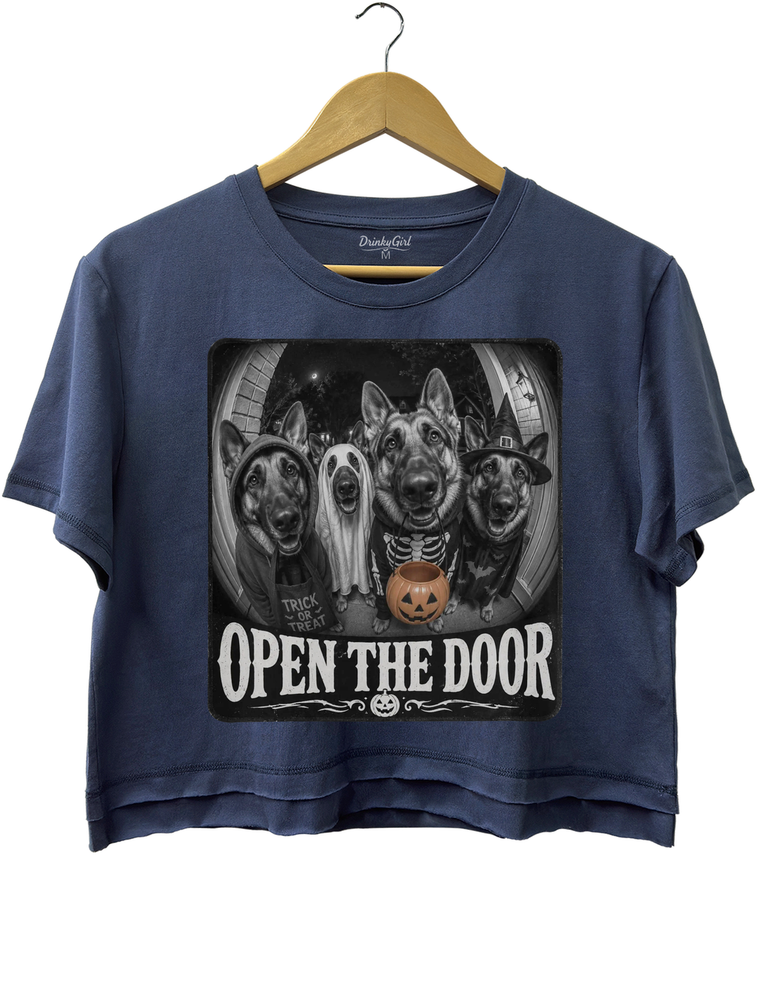 German Shepherd Halloween Open Door Trick Treat Dogs Crop Top