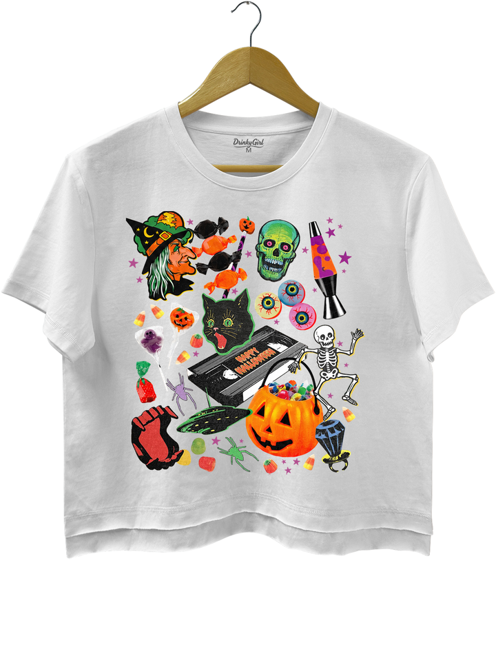 90s Halloween Nostalgia Crop Top - White