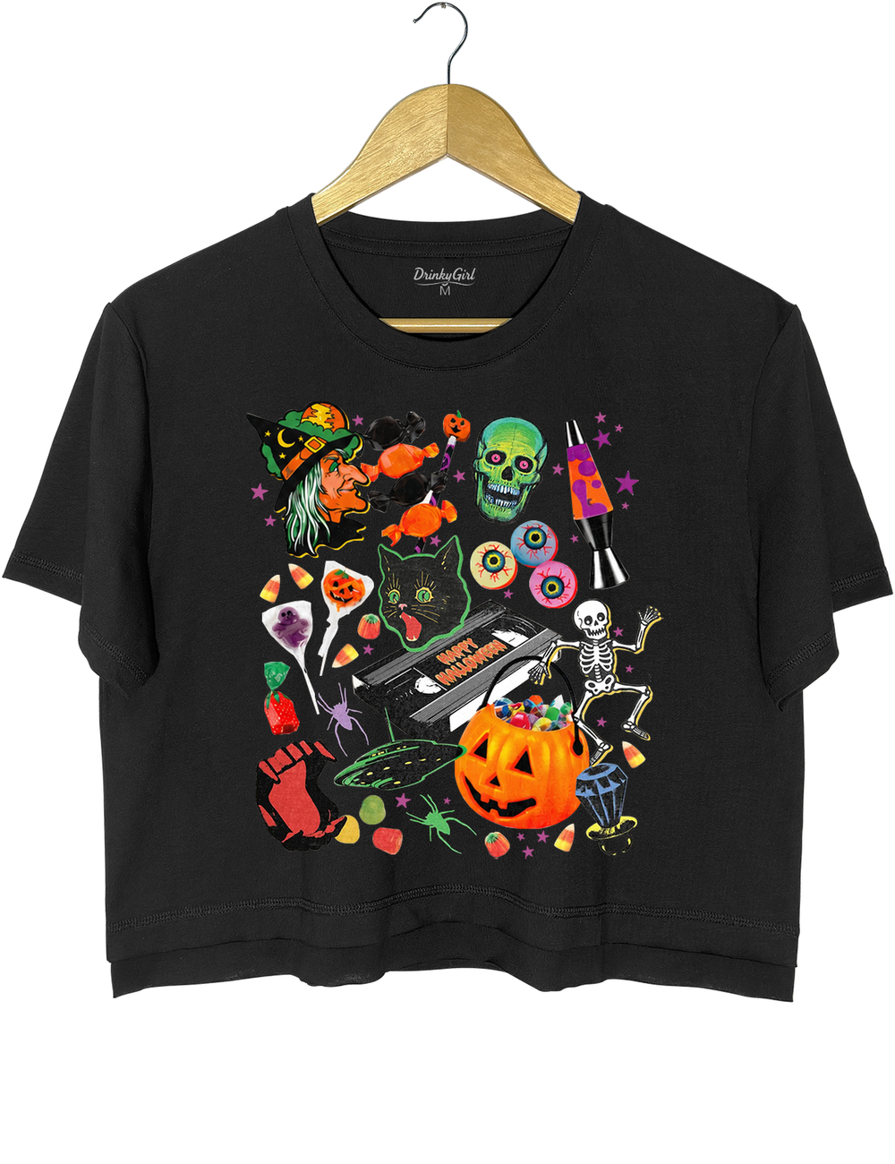 90s Halloween Nostalgia Crop Top - Black