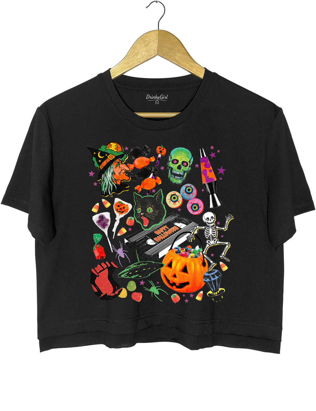 90s Halloween Nostalgia Crop Top - Black