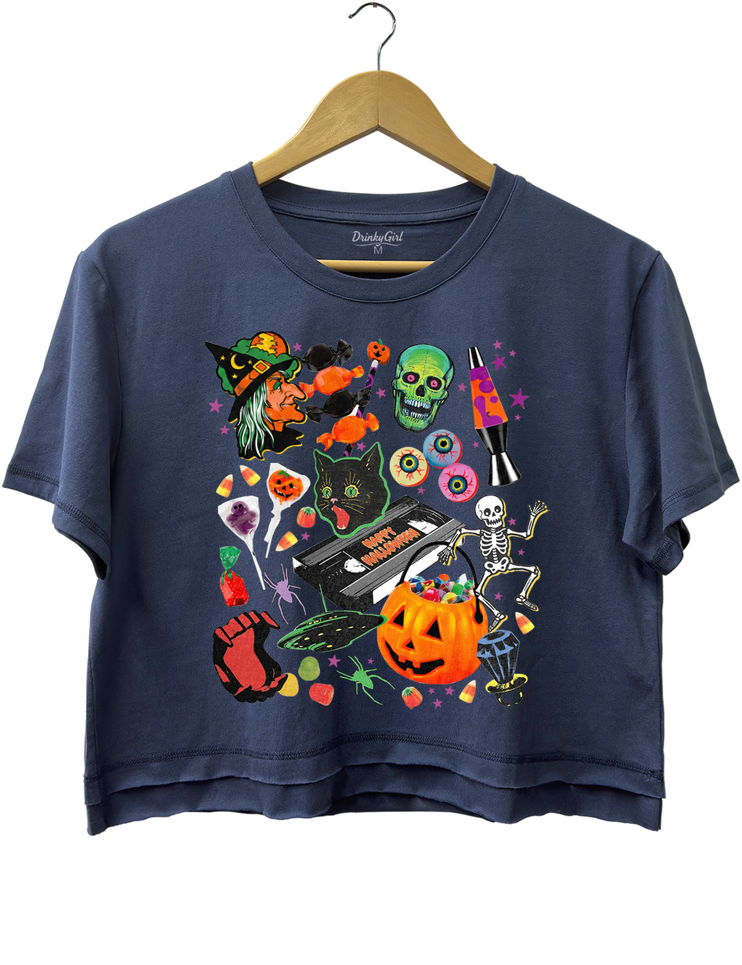 90s Halloween Nostalgia Crop Top - Navy Blue
