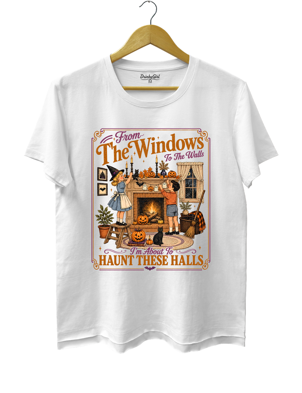 From The Windows To The Walls I'm About To Haunt These Halls Haunted Halls Tee - White