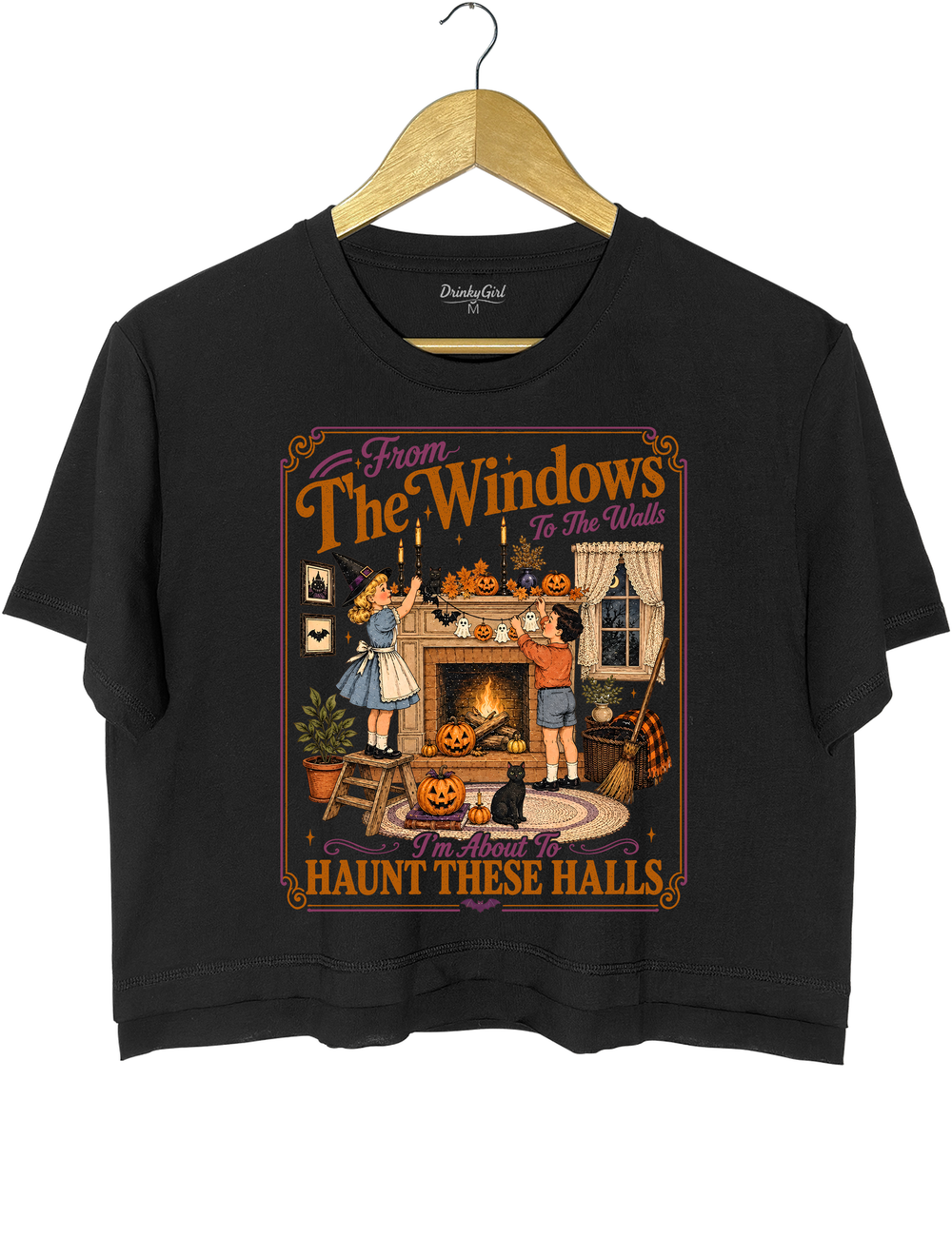From The Windows To The Walls I'm About To Haunt These Halls Haunted Halls Crop Top - Black