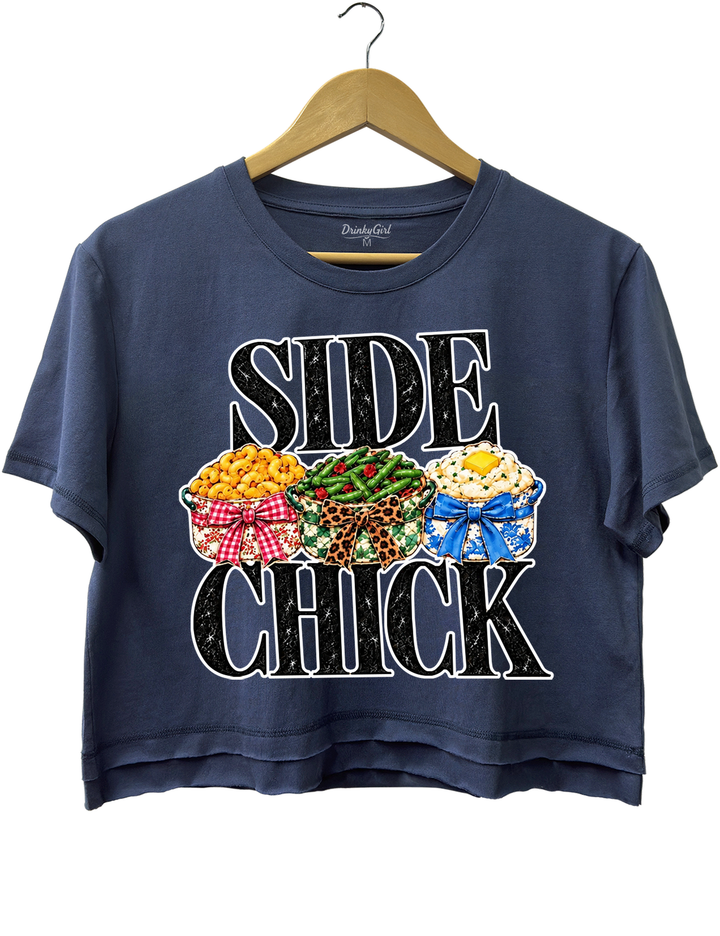 Side Chick Thanksgiving Crop Top - Navy Blue