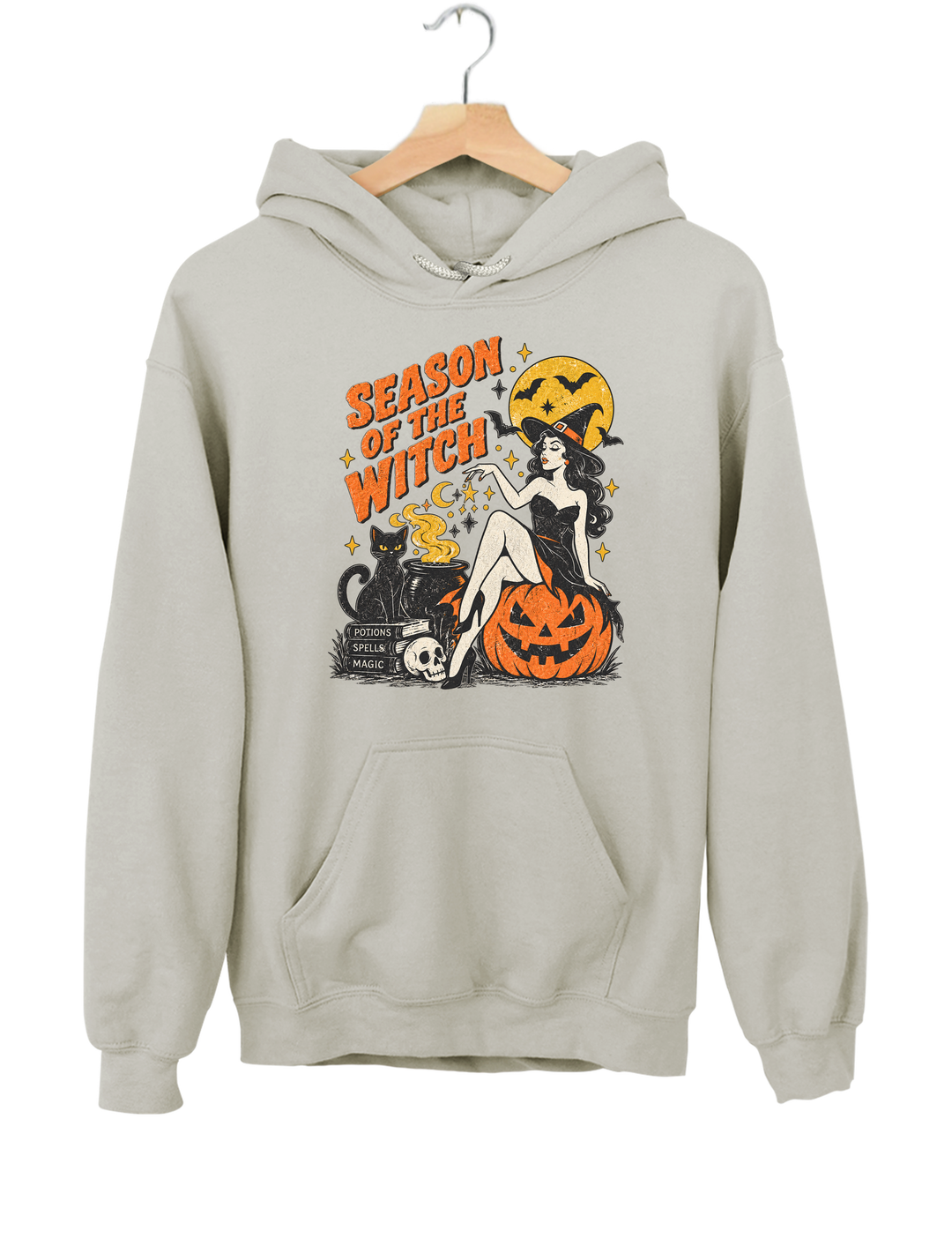 Season of the Witch Vintage Pin-Up Witch Graphic Hoodie