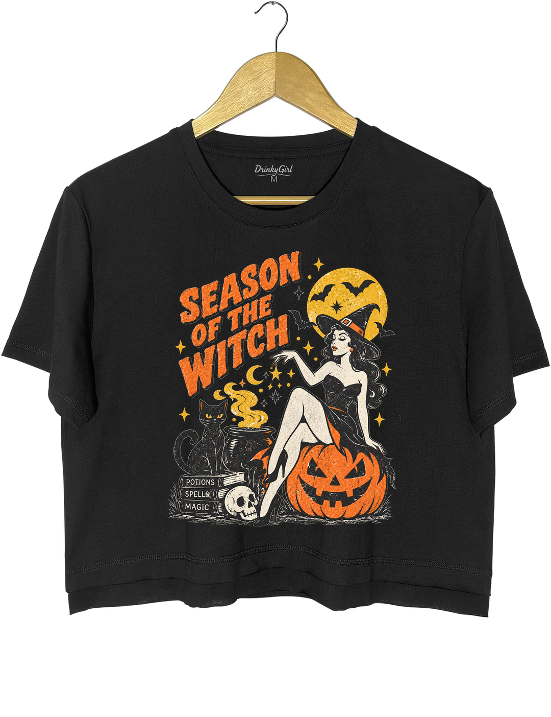 Season of the Witch Vintage Pin-Up Witch Graphic Crop Top