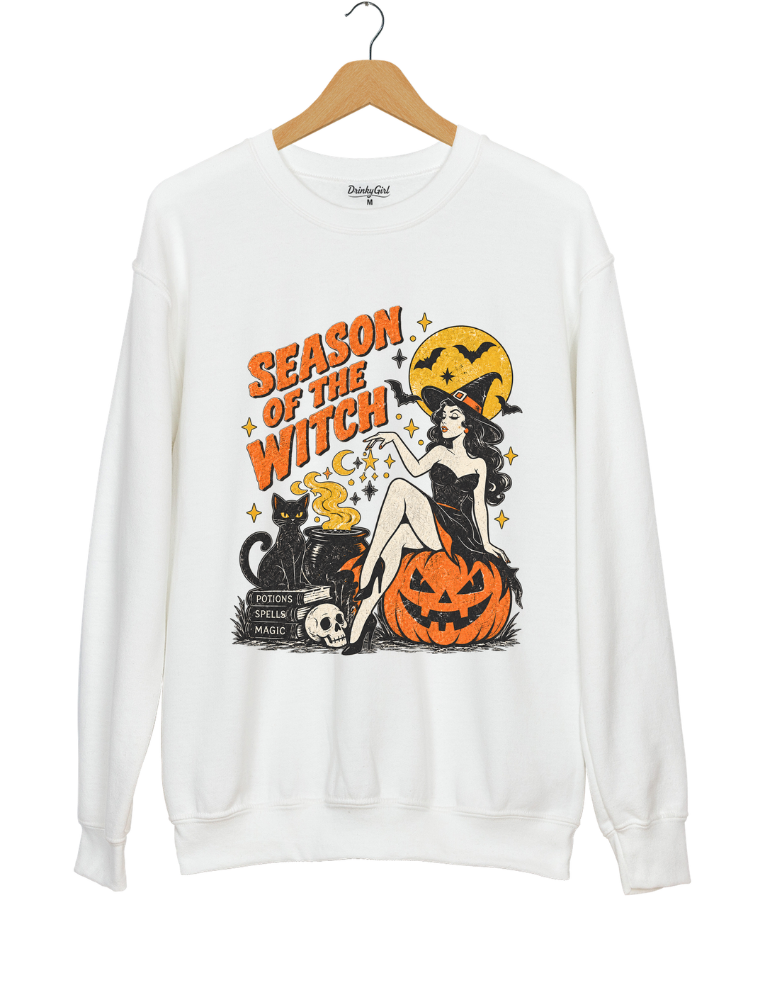 Season of the Witch Vintage Pin-Up Witch Graphic Sweatshirt
