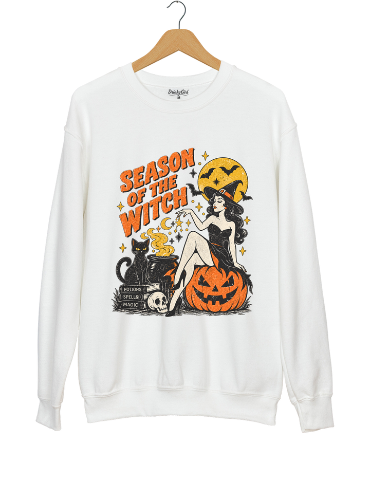 Season of the Witch Vintage Pin-Up Witch Graphic Sweatshirt