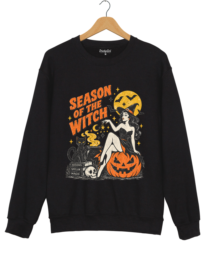 Season of the Witch Vintage Pin-Up Witch Graphic Sweatshirt