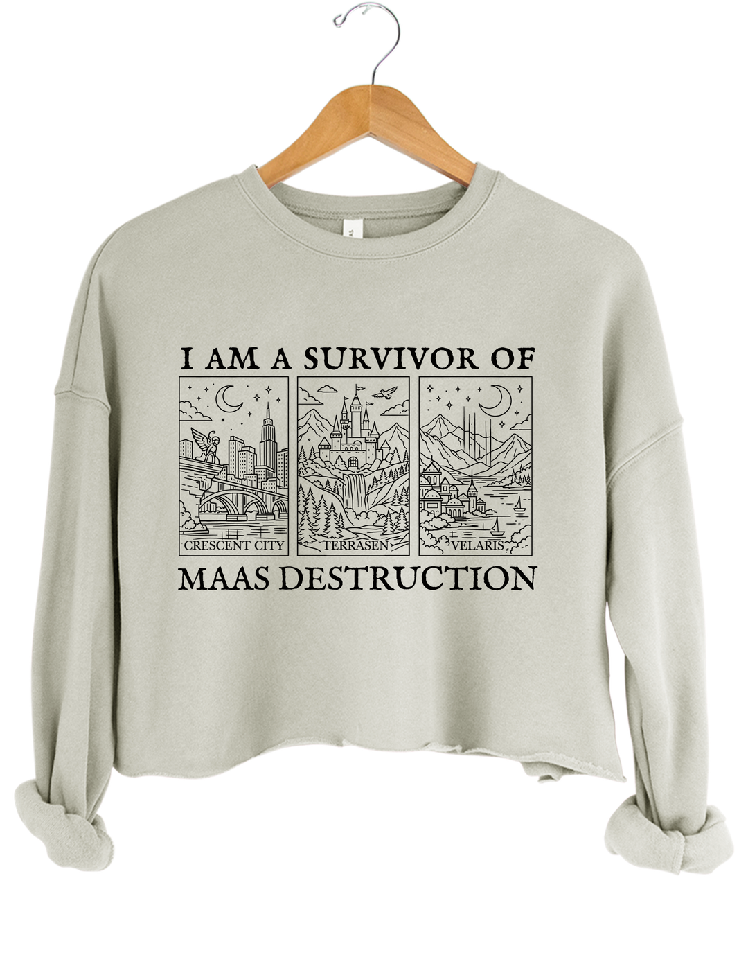 I Am A Survivor Of Maas Destruction Crop Sweatshirt - Gray