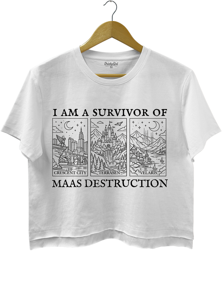 I Am A Survivor Of Maas Destruction Crop Top - White