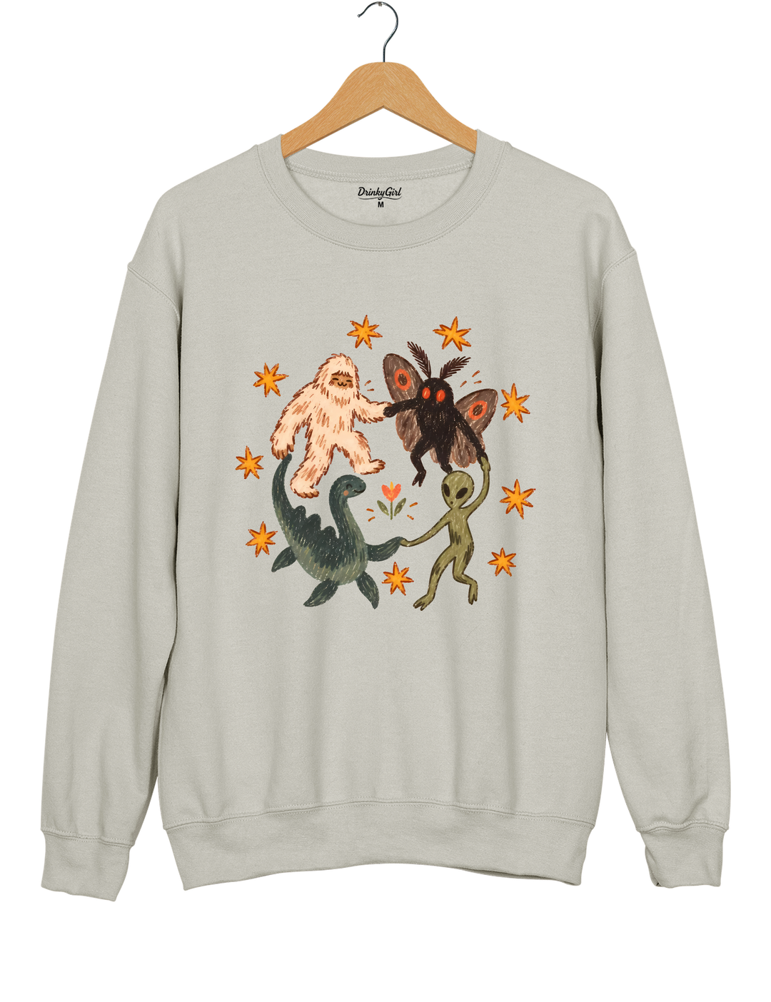 Dancing Cryptids Bigfoot Mothman Loch Ness Monster Aliens Sweatshirt - Gray