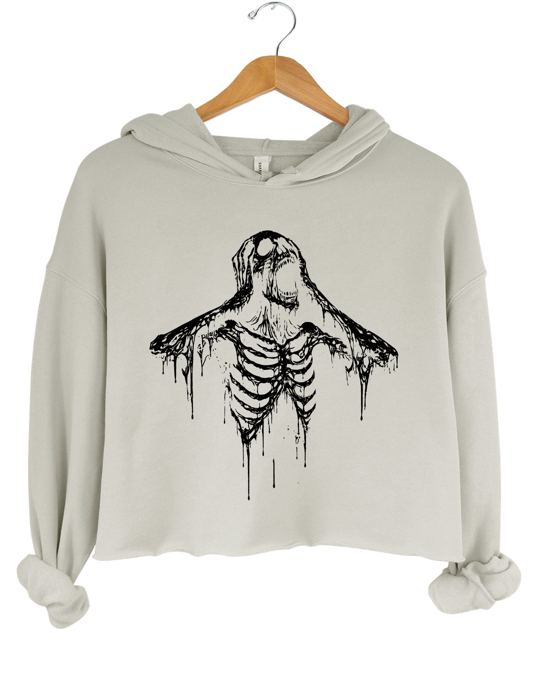 Screaming Skeleton Crop Hoodie - Gray