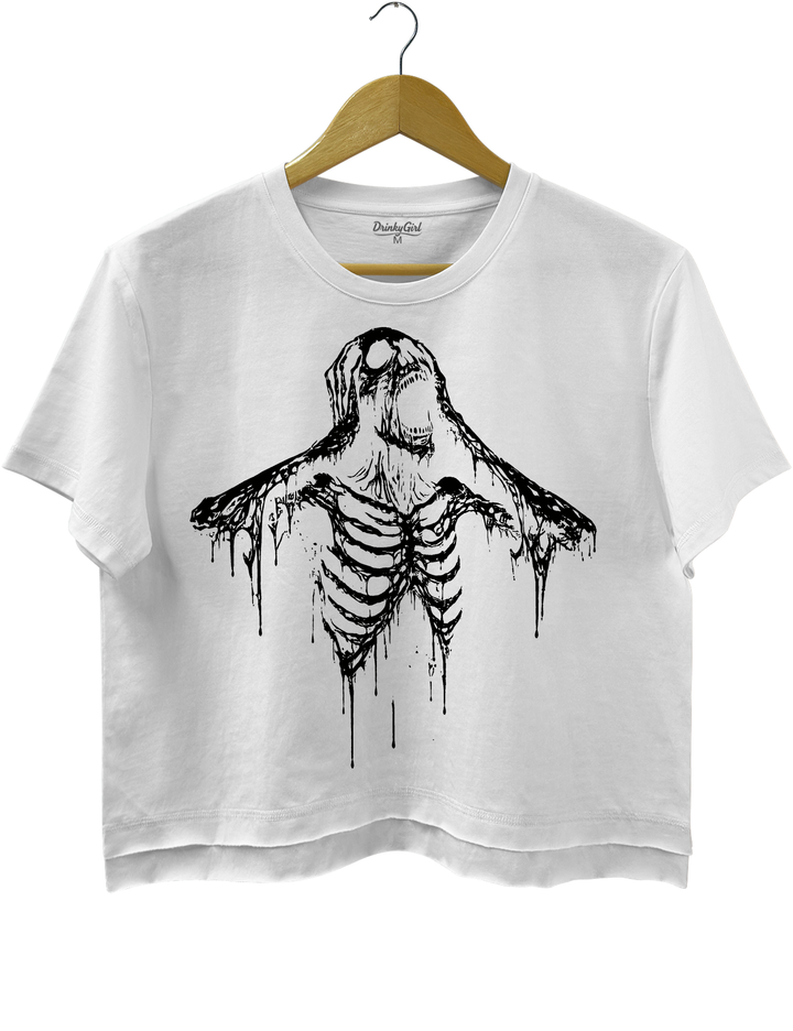 Screaming Skeleton Crop Top - White