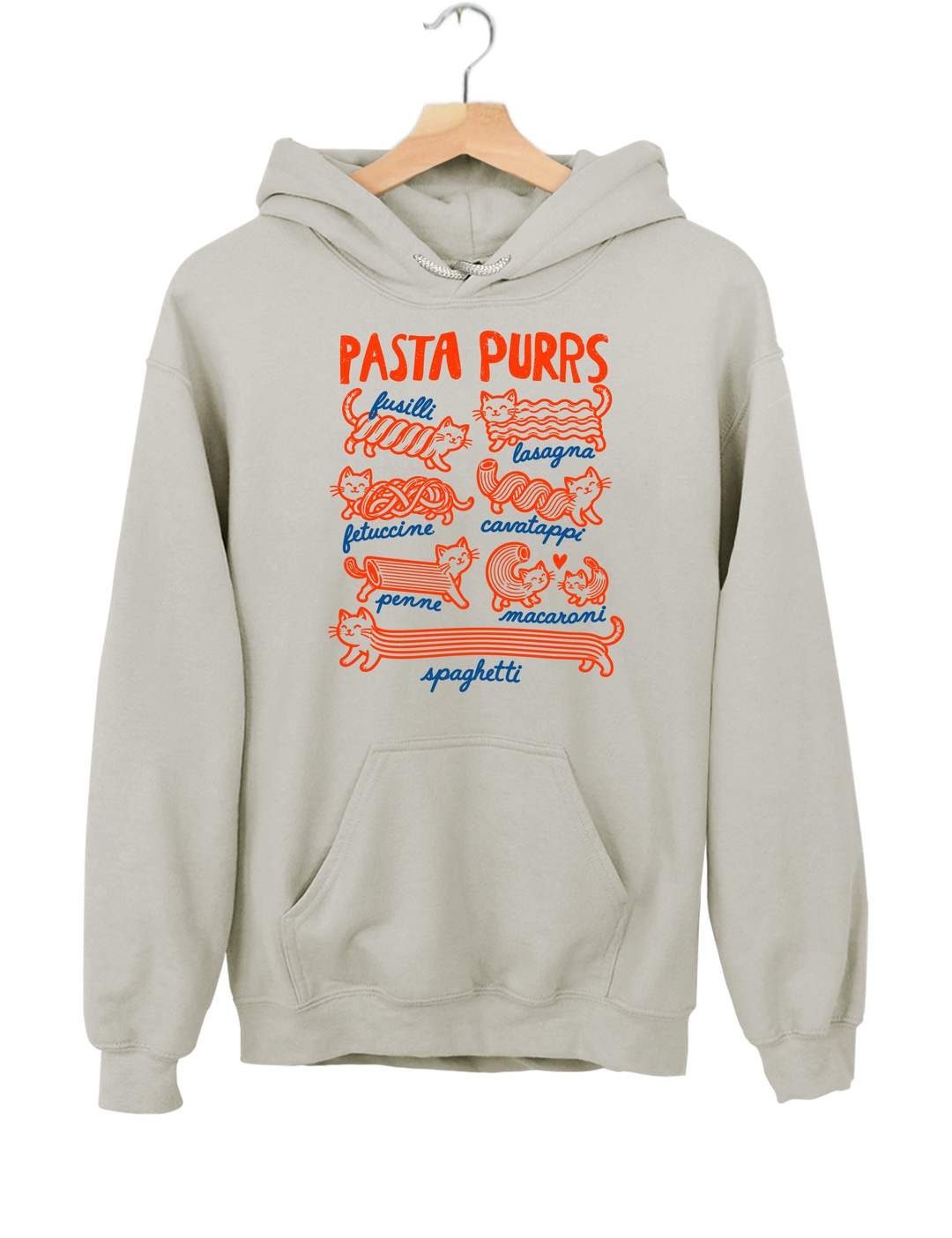 Pasta Purrs Funny Cat Italian Pasta Hoodie - Gray