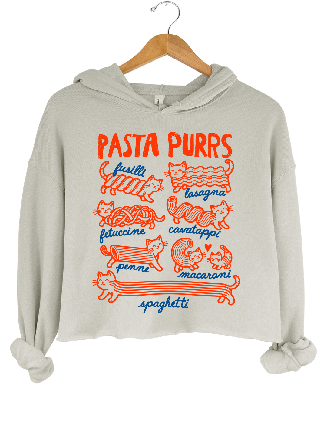 Pasta Purrs Funny Cat Italian Pasta Crop Hoodie - Gray