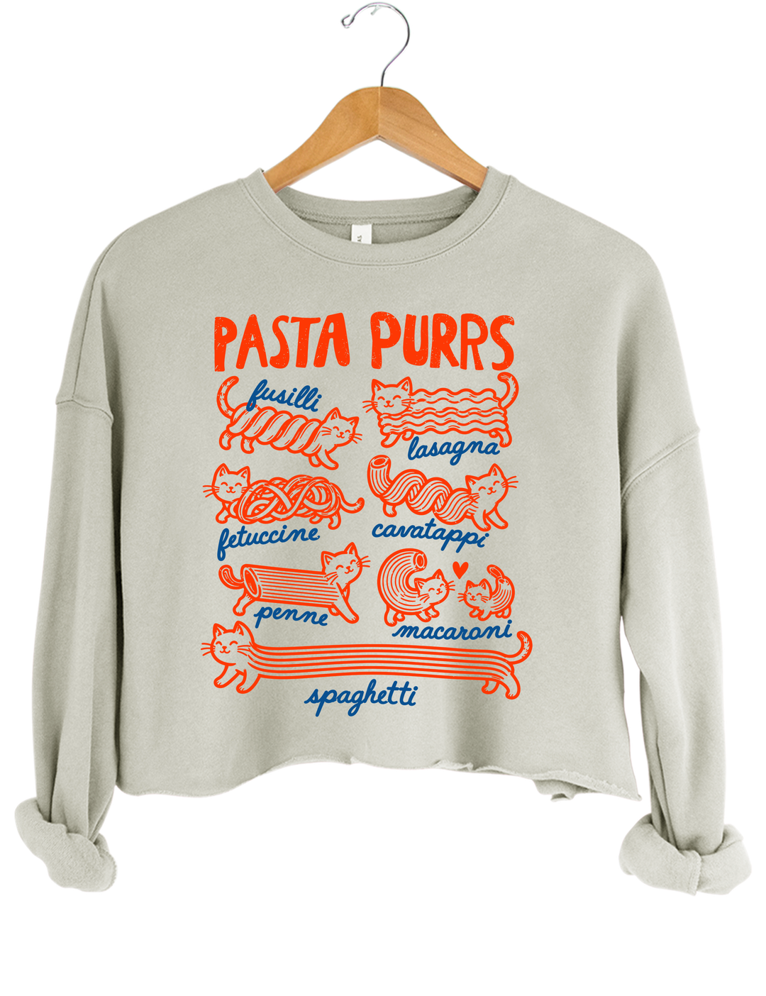 Pasta Purrs Funny Cat Italian Pasta Crop Sweatshirt - Gray
