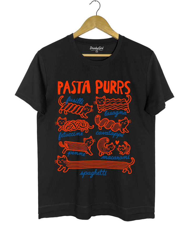 Pasta Purrs Funny Cat Italian Pasta Tee - Black