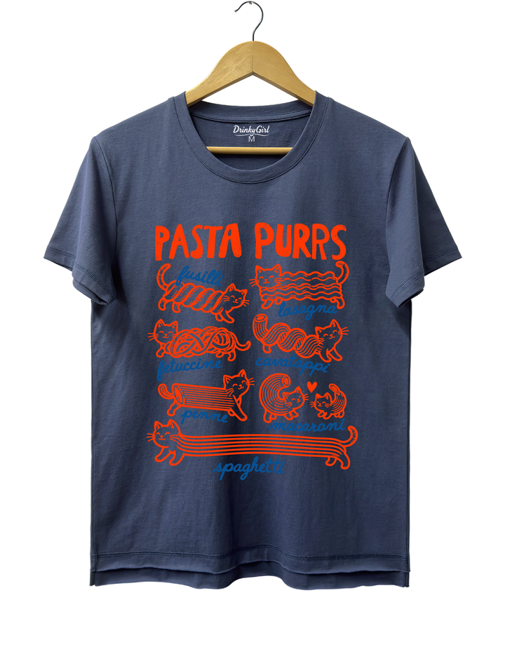 Pasta Purrs Funny Cat Italian Pasta Tee - Navy Blue