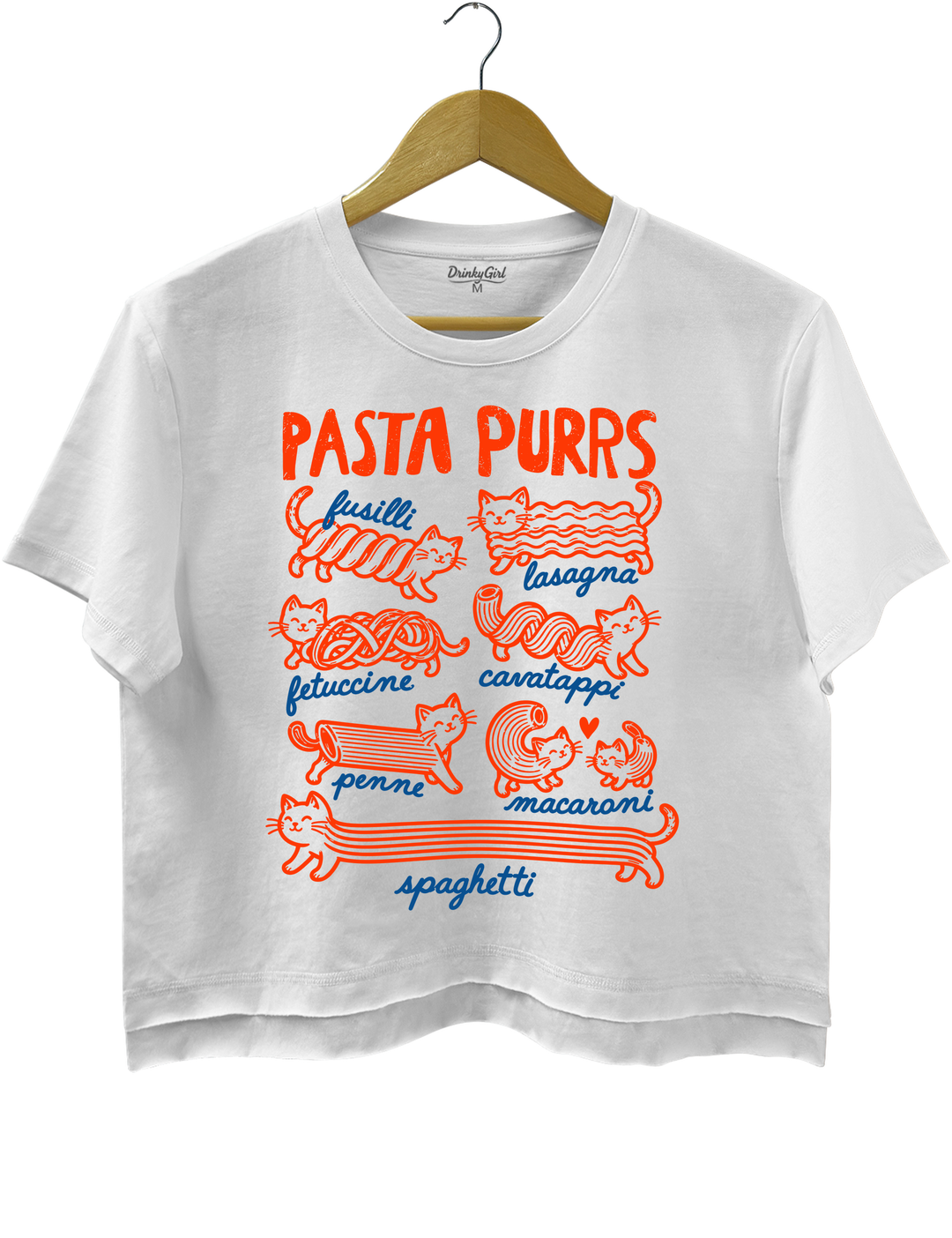 Pasta Purrs Funny Cat Italian Pasta Crop Top - White