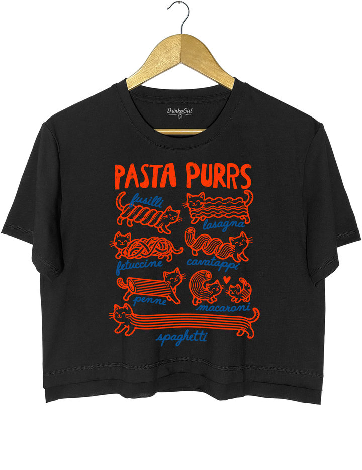 Pasta Purrs Funny Cat Italian Pasta Crop Top - Black