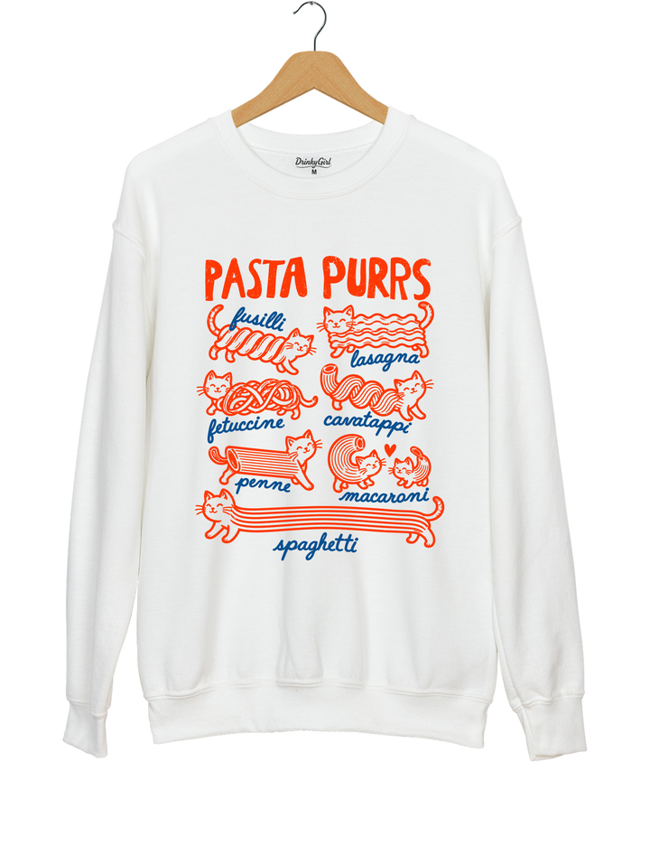 Pasta Purrs Funny Cat Italian Pasta Sweatshirt - White