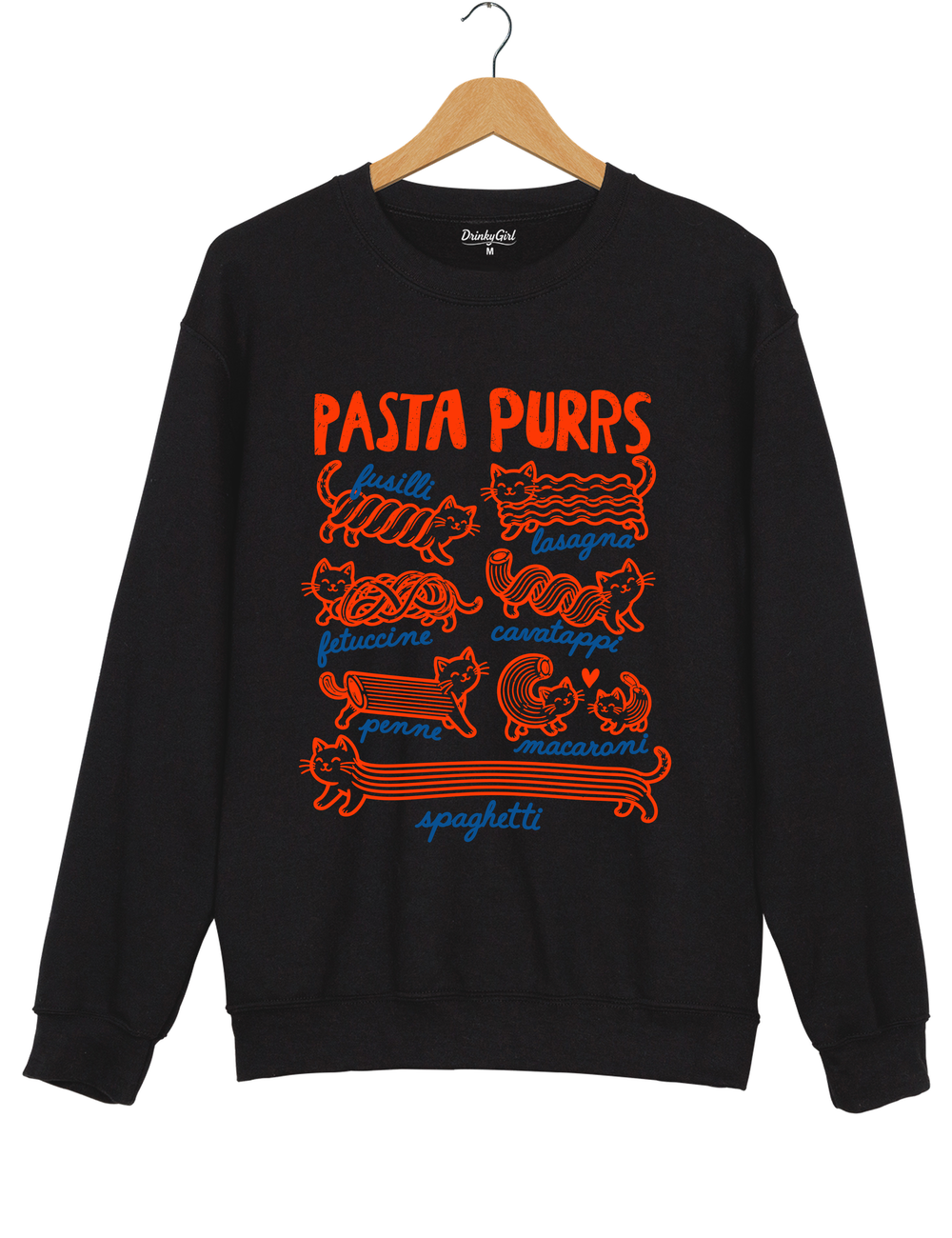 Pasta Purrs Funny Cat Italian Pasta Sweatshirt - Black