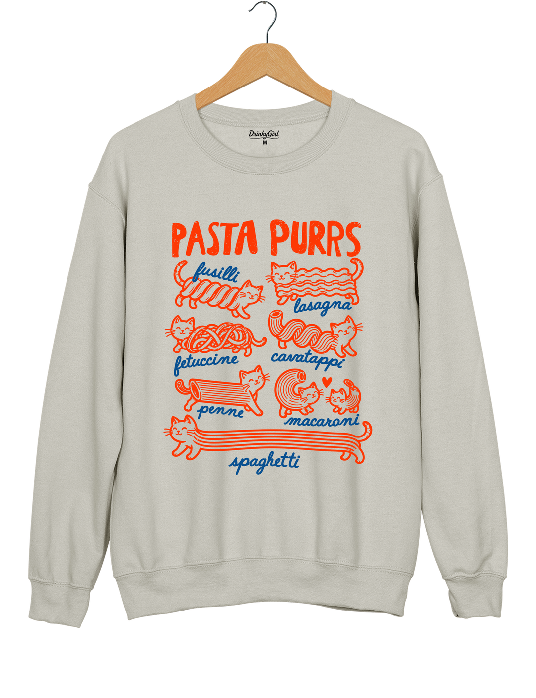 Pasta Purrs Funny Cat Italian Pasta Sweatshirt - Gray
