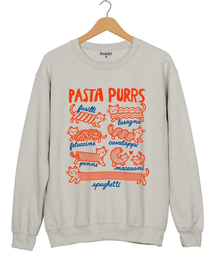Pasta Purrs Funny Cat Italian Pasta Sweatshirt - Gray