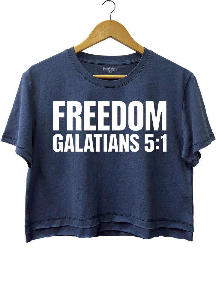 Freedom Galatians 5:1 Crop Top - Navy Blue