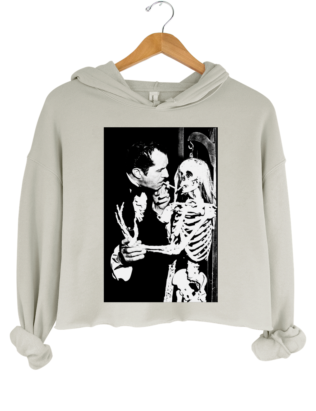 Vincent Price Gothic Classic Skeleton Crop Hoodie - Gray