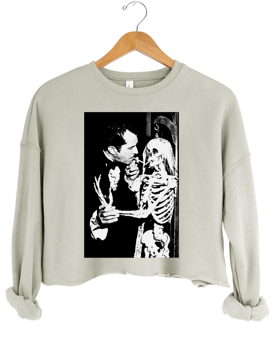 Vincent Price Gothic Classic Skeleton Crop Sweatshirt - Gray