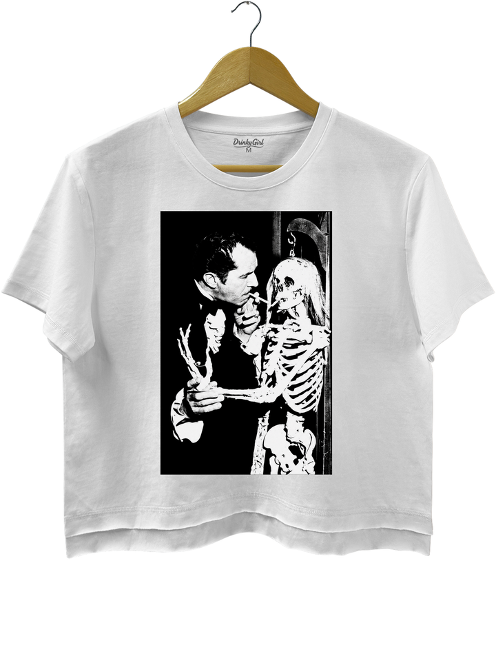 Vincent Price Gothic Classic Skeleton Crop Top - White