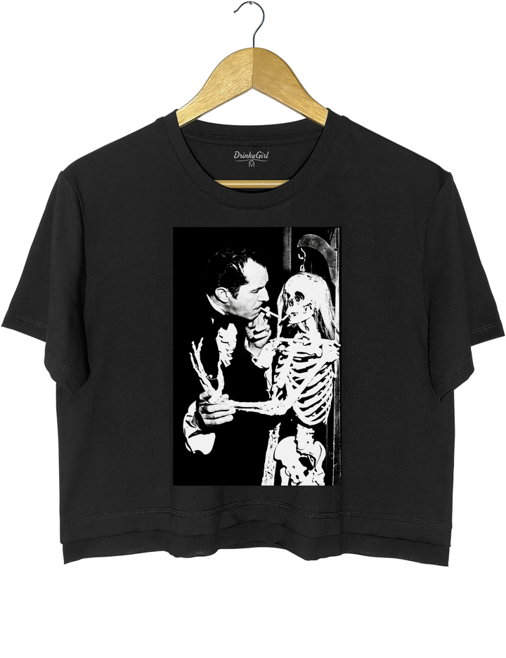 Vincent Price Gothic Classic Skeleton Crop Top - Black