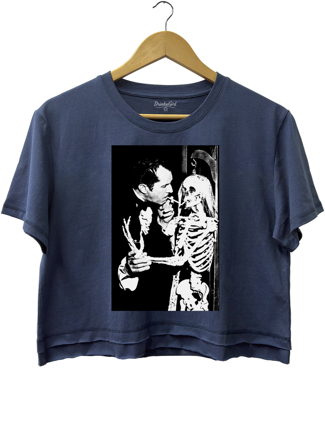 Vincent Price Gothic Classic Skeleton Crop Top - Navy Blue