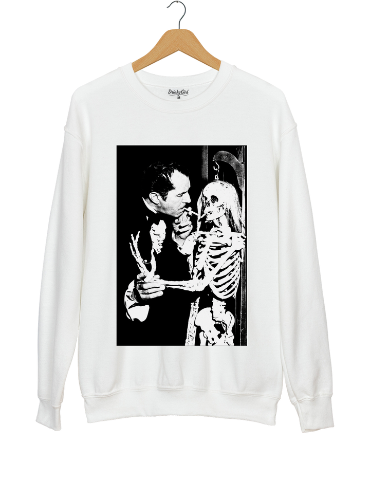 Vincent Price Gothic Classic Skeleton Sweatshirt - White