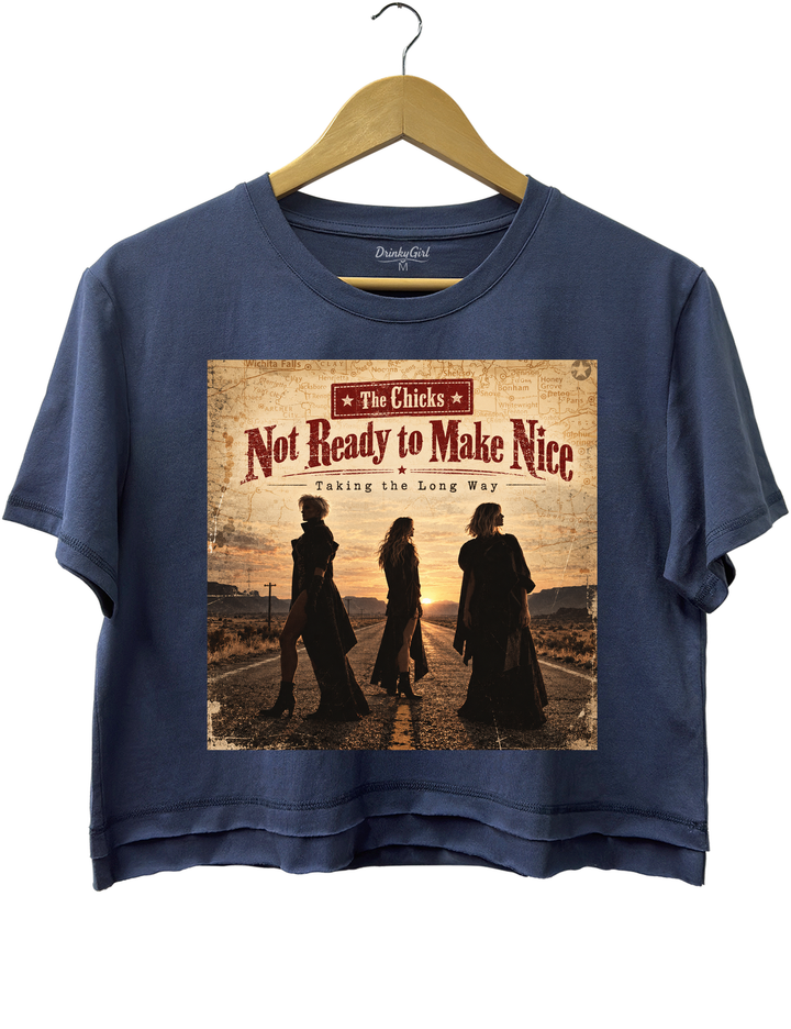 The Chicks Not Ready to Make Nice Taking the Long Way Crop Top - Navy Blue